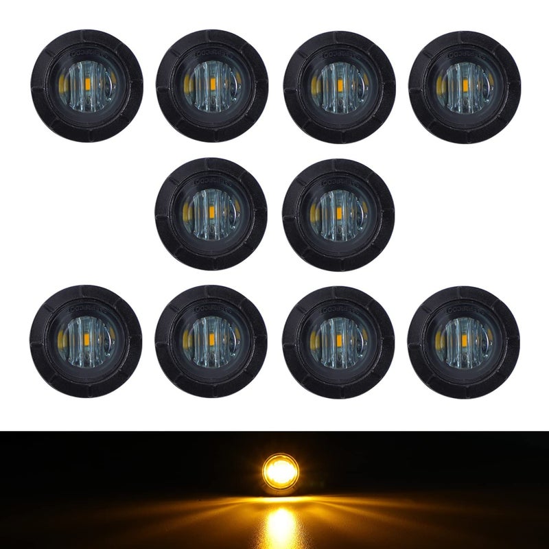 TMH 10 Pcs 3/4 Inch Smoked Lens Amber 3 LED Mini Round Miniature Side Marker Indicator Lights with Rubber suitable for Trailer Pickup Truck Car 12V DC Waterproof - Image 1